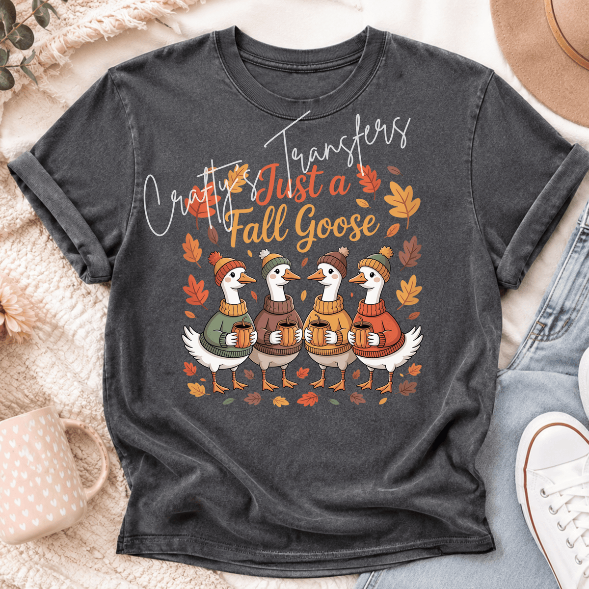 Just a Fall Goose DTF Transfer – Cute Autumn Geese Pumpkin Spice Graphic