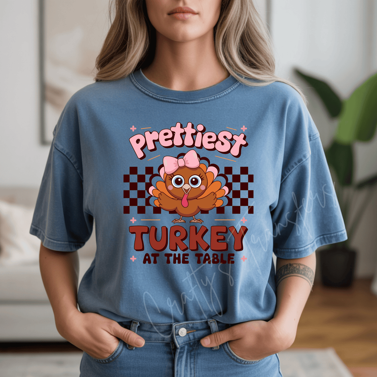 Prettiest Turkey at the Table DTF Transfer – Cute Girly Thanksgiving Turkey Graphic