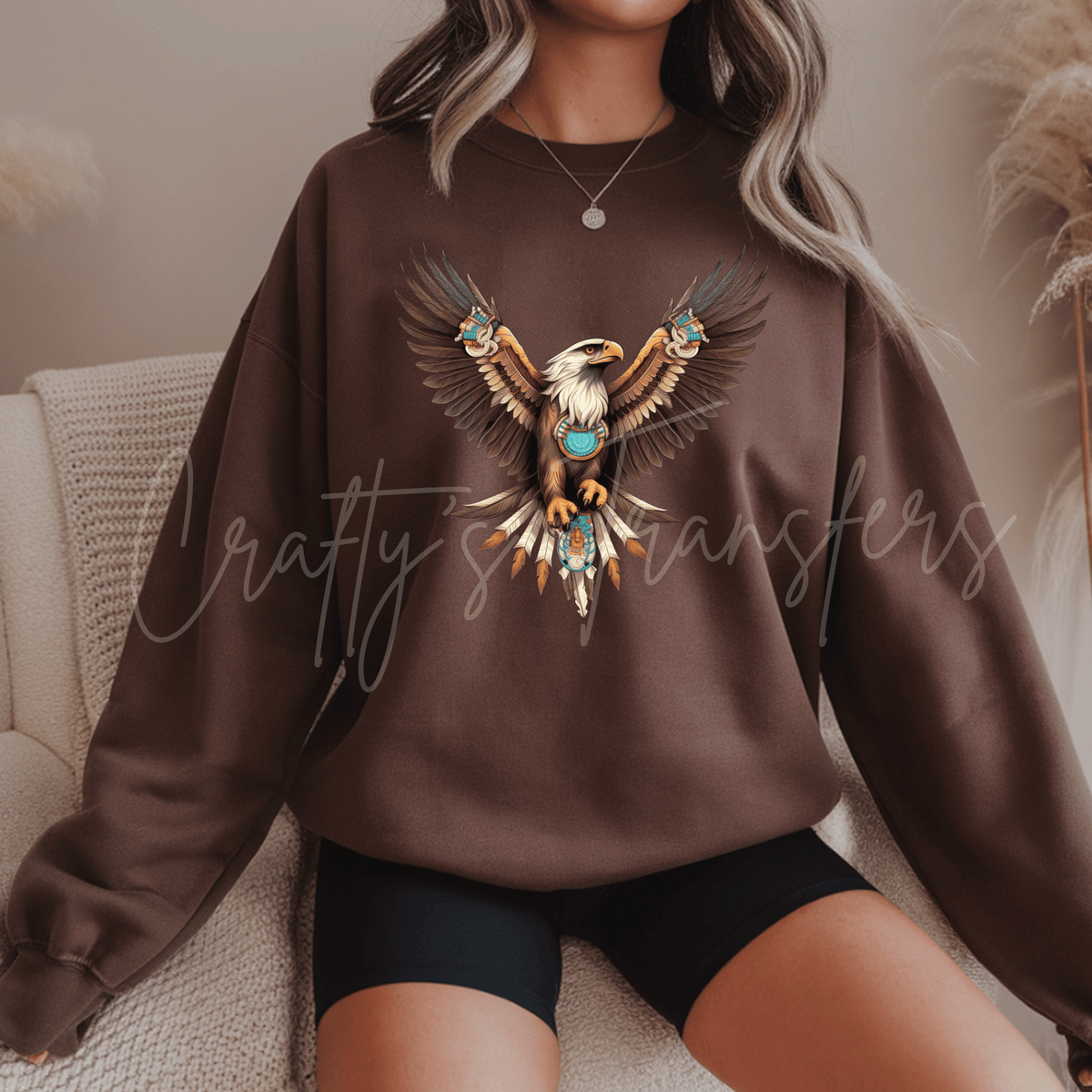 Native American Inspired Eagle DTF Transfer – Turquoise Southwest Feather Eagle Design