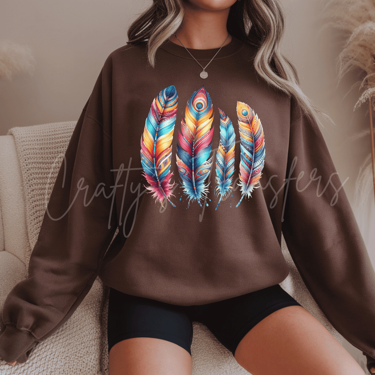 Native American Inspired Colorful Feather DTF Transfer – Turquoise Southwest Boho Design