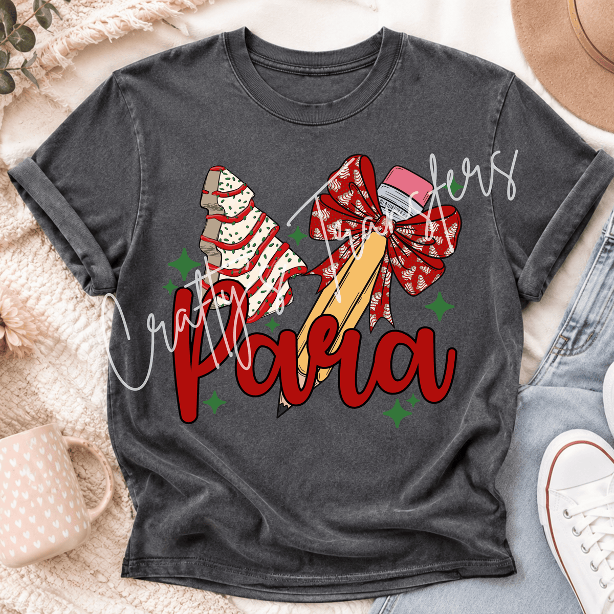 Christmas Para DTF Transfer – Holiday Teacher Aide Pencil Shirt Design – Festive Paraprofessional DTF