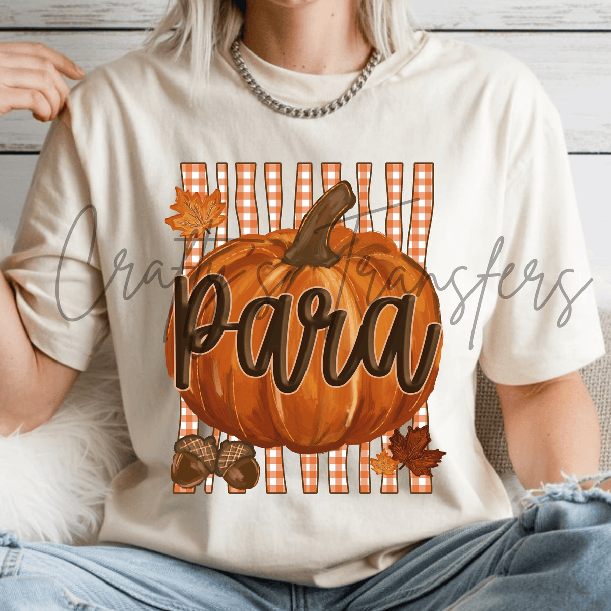 Fall Para DTF Transfer – Pumpkin Gingham Paraprofessional Shirt Design – Autumn School Staff DTF