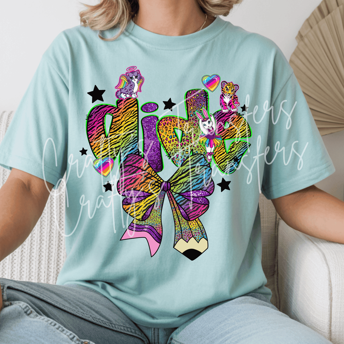Teacher’s Aide DTF Transfer – Neon Animal Print Bow Shirt Design – Colorful School Staff DTF