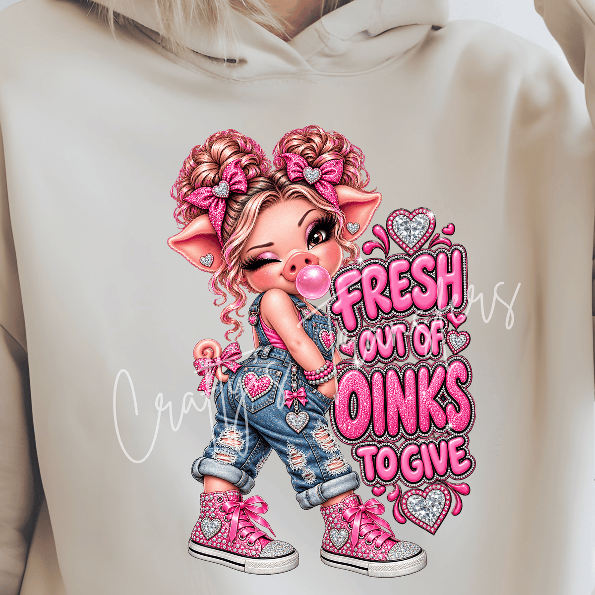 Fresh Out of Oinks to Give DTF Transfer – Sassy Pink Pig Girl Graphic