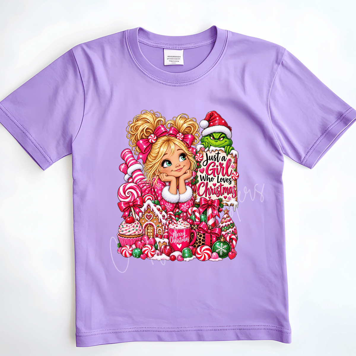 Just a Girl Who Loves Christmas DTF Transfer – Pink Candy Christmas Girl Design – Cute Holiday DTF