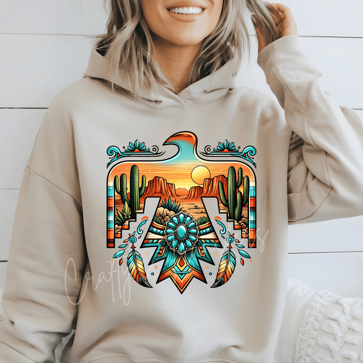 Native American Inspired Thunderbird DTF Transfer – Turquoise Desert Southwest Eagle Design