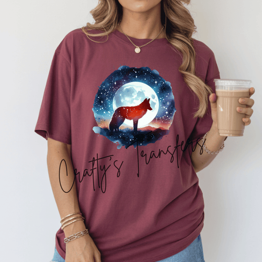 Moonlit Wolf DTF Transfer – Celestial Full Moon Woodland Animal Graphic