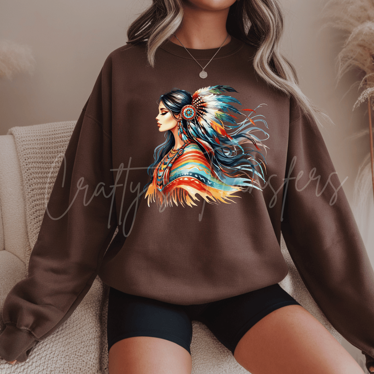 Boho Feather Woman DTF Transfer – Colorful Southwestern Inspired Graphic