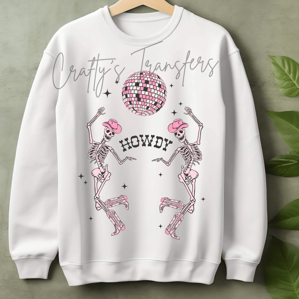 Howdy Cowgirl Skeleton DTF Transfer – Pink Disco Ball Western Design