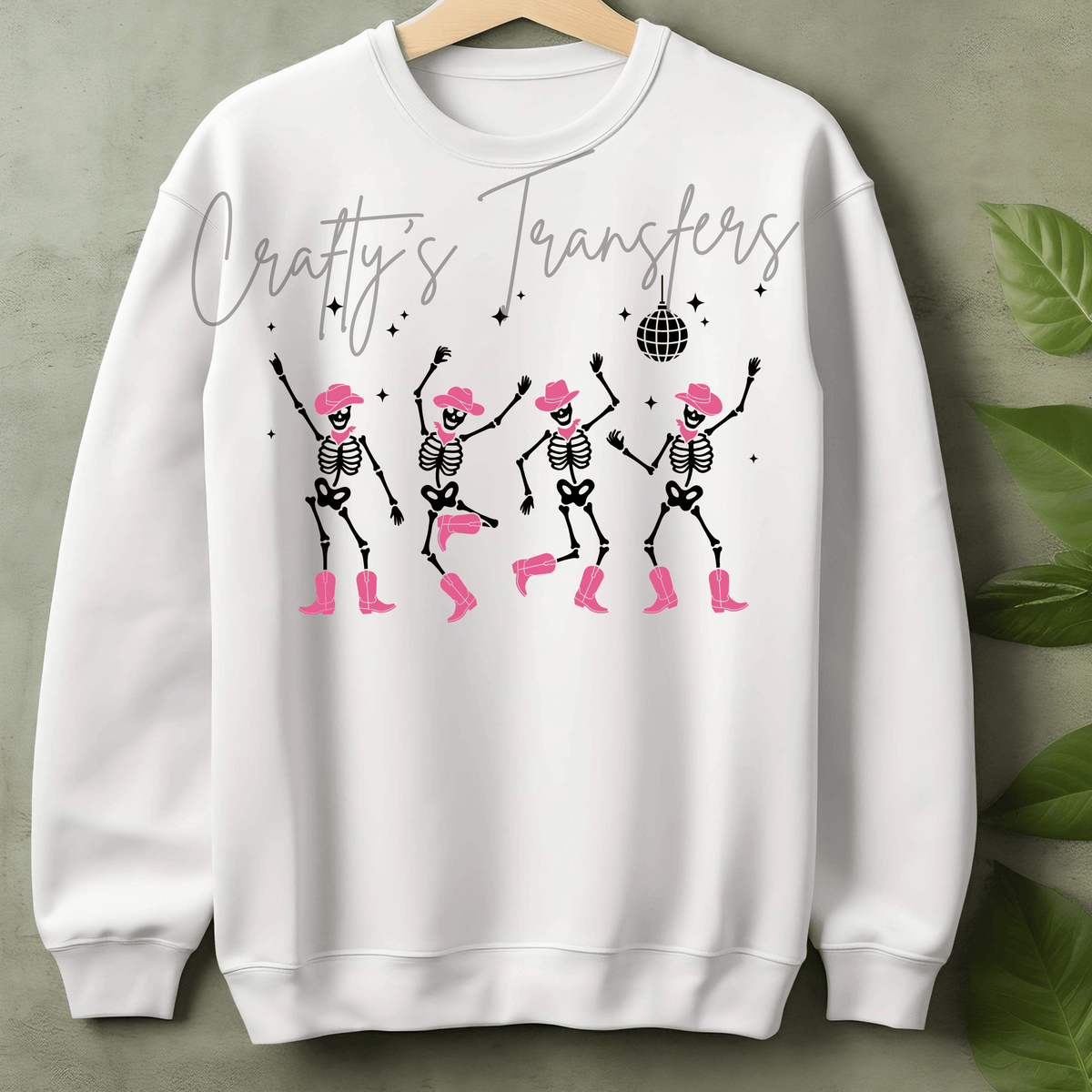 Dancing Cowgirl Skeletons DTF Transfer – Pink Cowboy Boots & Hats Shirt Design – Western Disco DTF