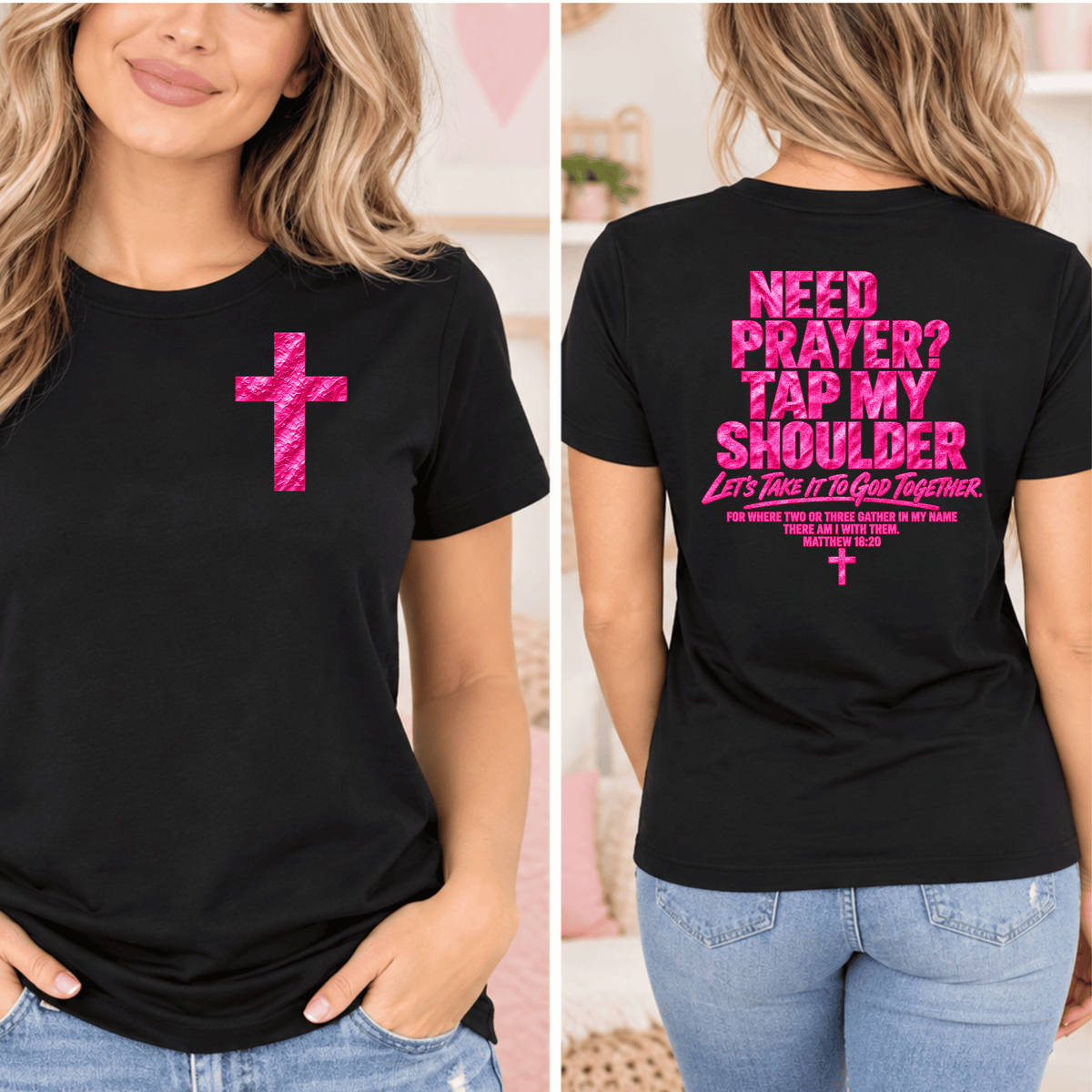 Need Prayer? Tap My Shoulder DTF Transfer – Christian Faith Shirt Design | Multiple Color Options