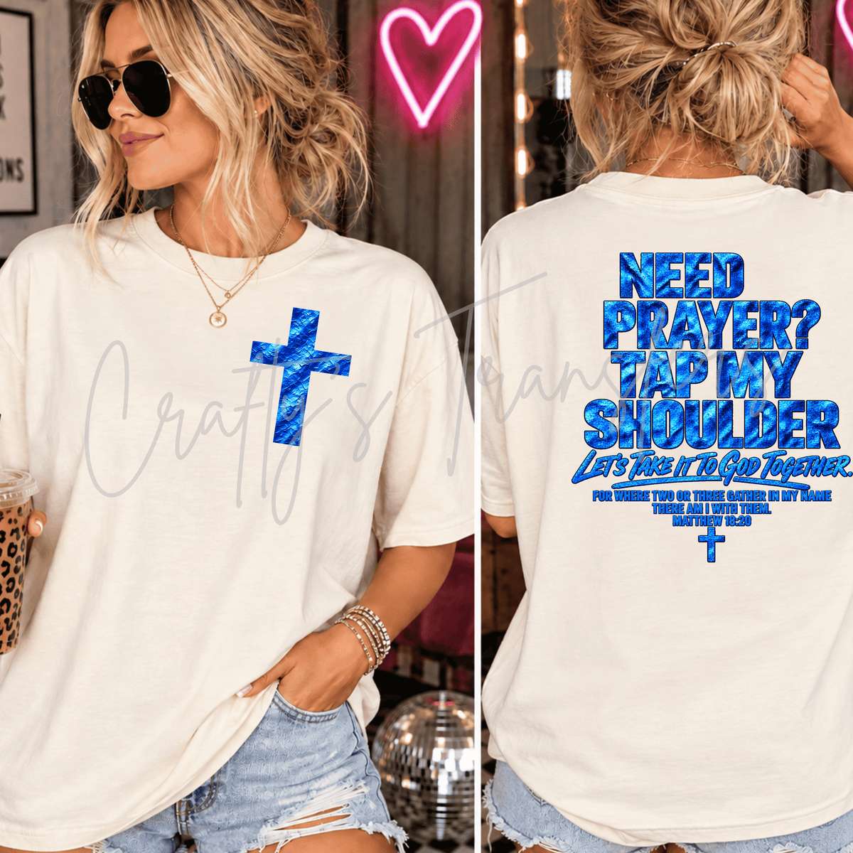 Need Prayer? Tap My Shoulder DTF Transfer – Christian Faith Shirt Design | Multiple Color Options