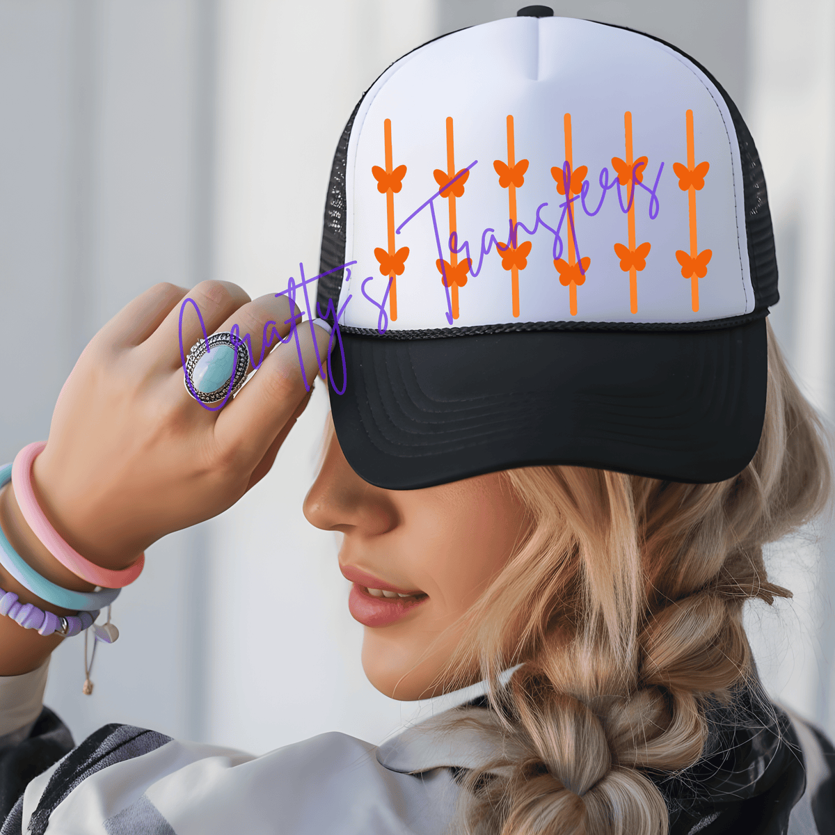 Orange Butterfly Trucker Hat DTF Transfer – Girly Hat Wrap Design