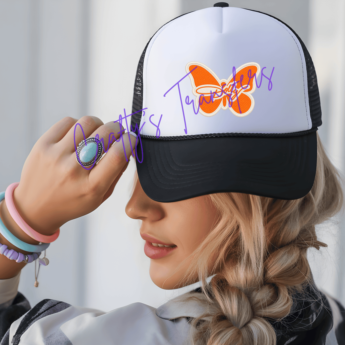 Orange Butterfly Trucker Hat DTF Transfer – Girly Hat Wrap Design