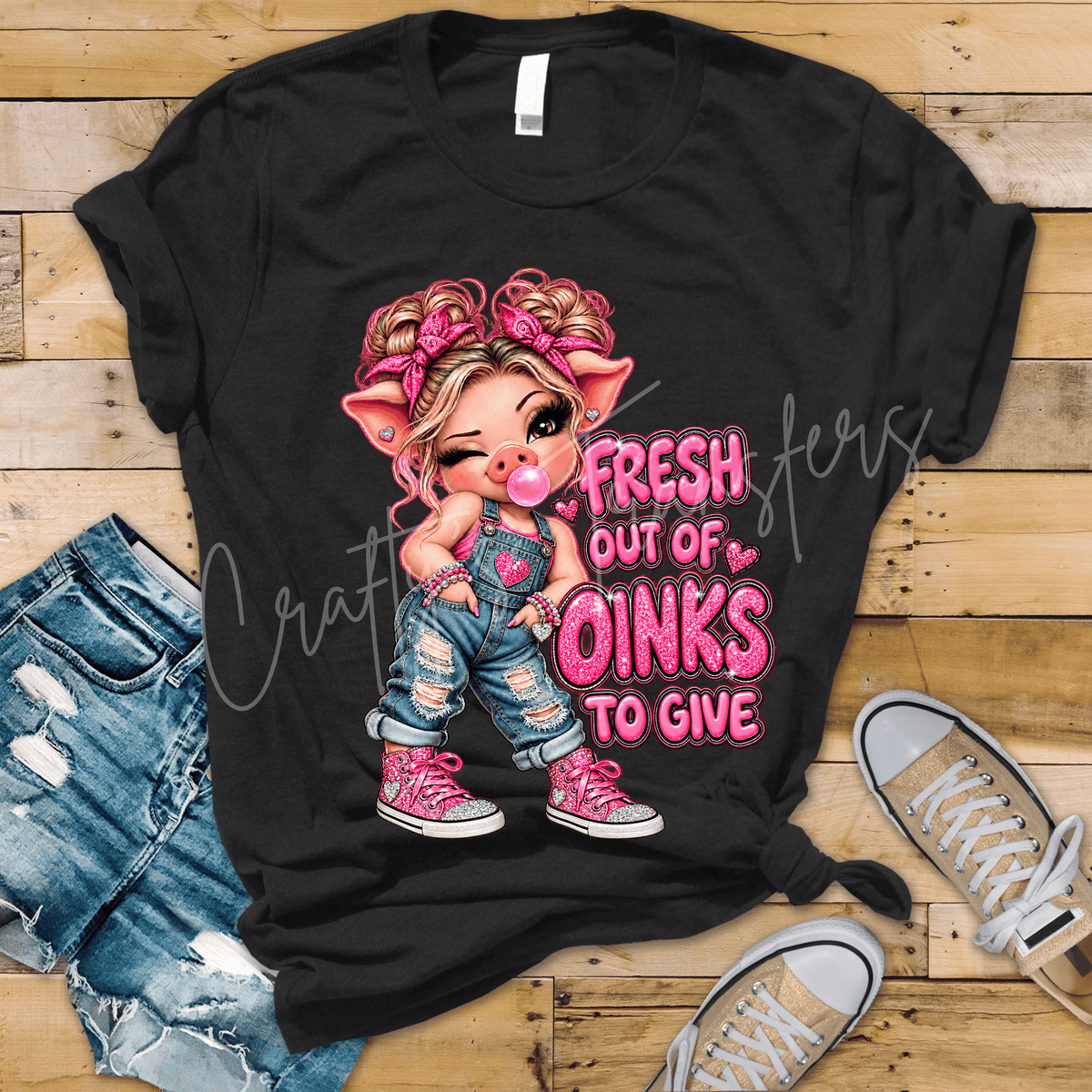 Fresh Out of Oinks to Give DTF Transfer – Sassy Pink Pig Girl Graphic