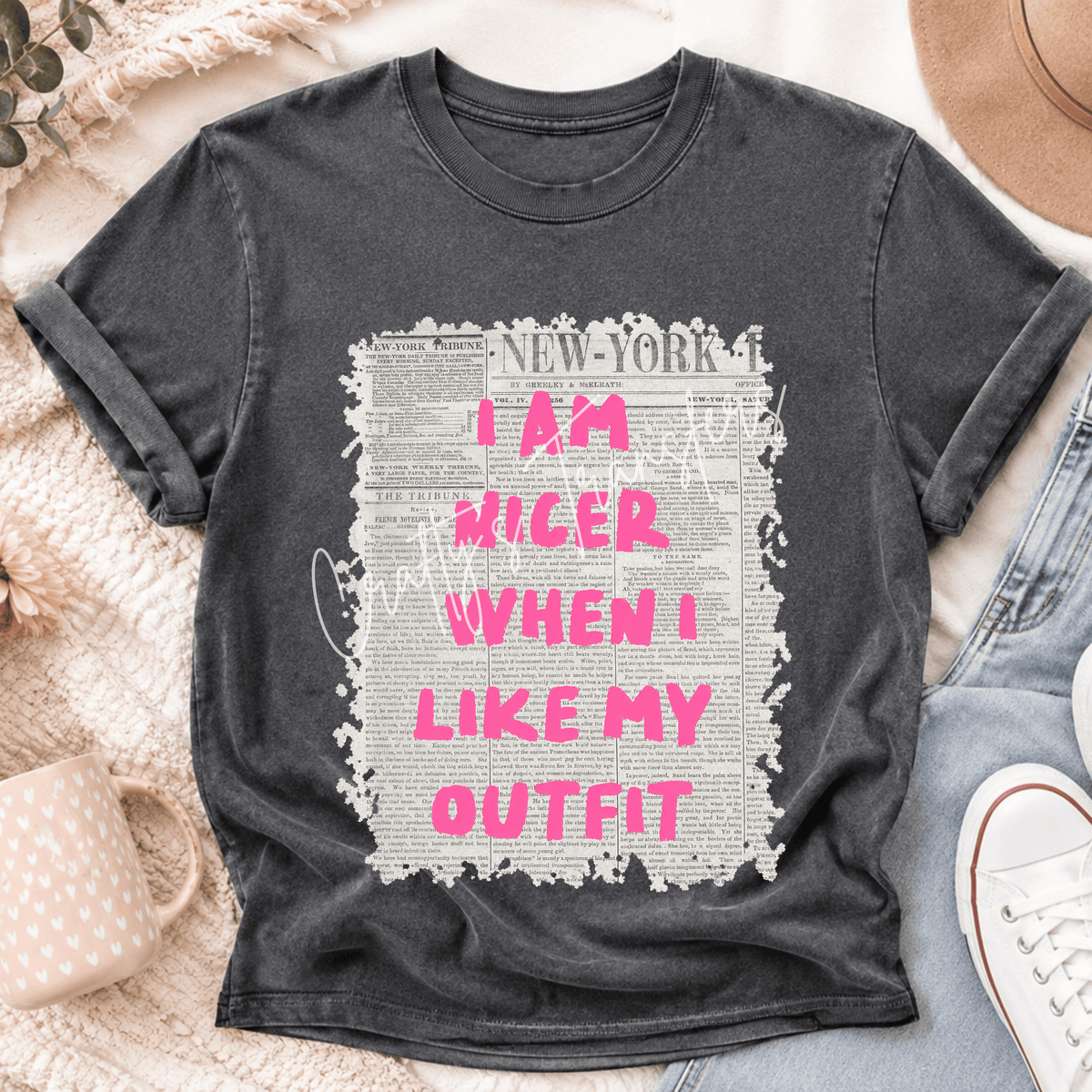 I’m Nicer When I Like My Outfit DTF Transfer – Hot Pink Newspaper Fashion Shirt Design – Trendy Boutique DTF