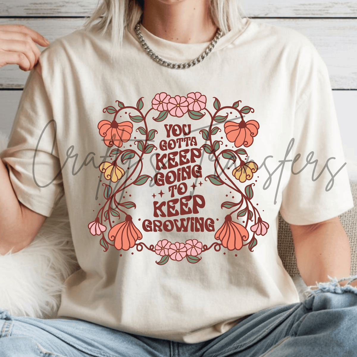 Keep Going Keep Growing DTF Transfer – Retro Floral Motivational Shirt Design – Positive Quote DTF