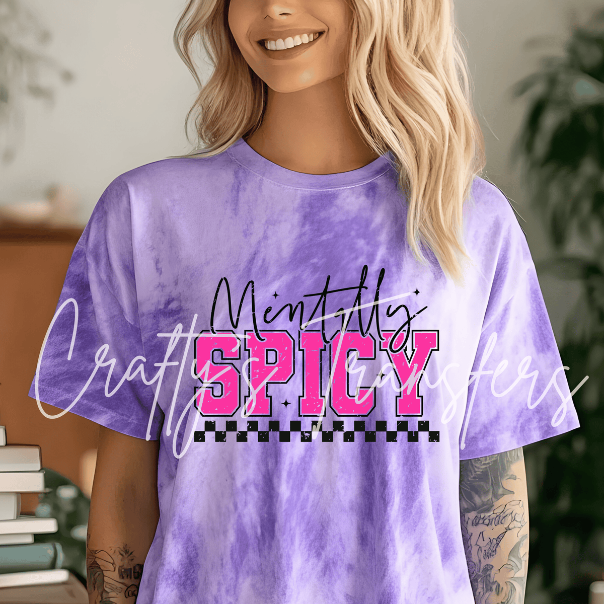 Mentally Spicy DTF Transfer – Hot Pink Checkerboard Funny Shirt Design – Sassy Mental Health DTF