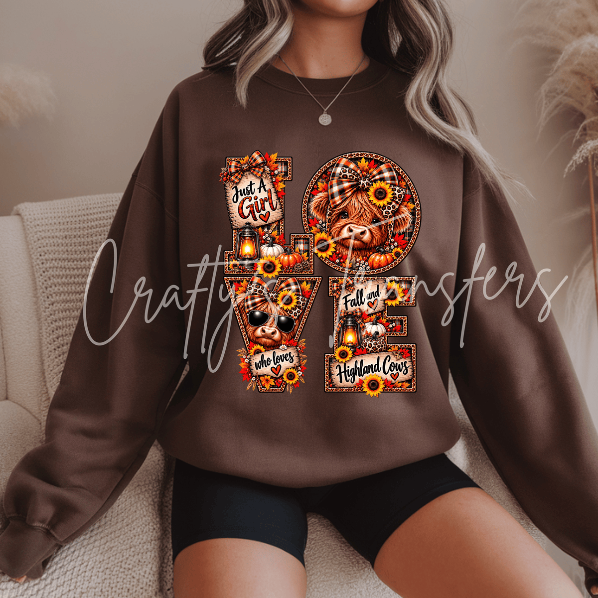 Fall Highland Cow LOVE DTF Transfer – Just a Girl Who Loves Fall & Highland Cows – Autumn Cow DTF