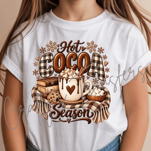 Hot Cocoa Season DTF Transfer – Buffalo Plaid Mug & Marshmallow Shirt Design – Cozy Winter DTF