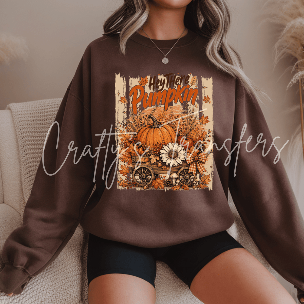 Hey There Pumpkin DTF Transfer – Vintage Fall Pumpkin Wagon Shirt Design – Rustic Autumn DTF