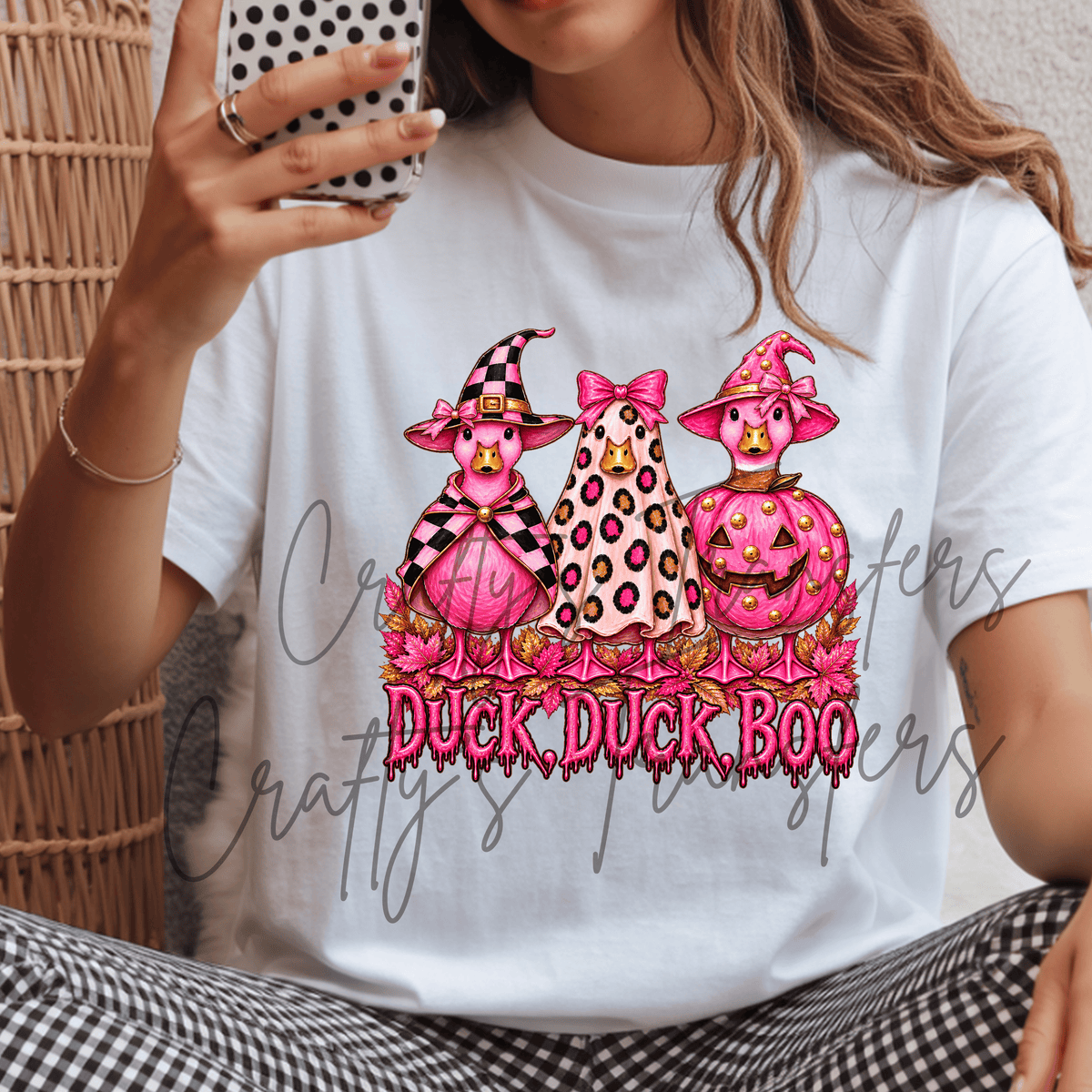 Duck Duck Boo DTF Transfer – Pink Halloween Duck Shirt Design – Cute Spooky Season DTF