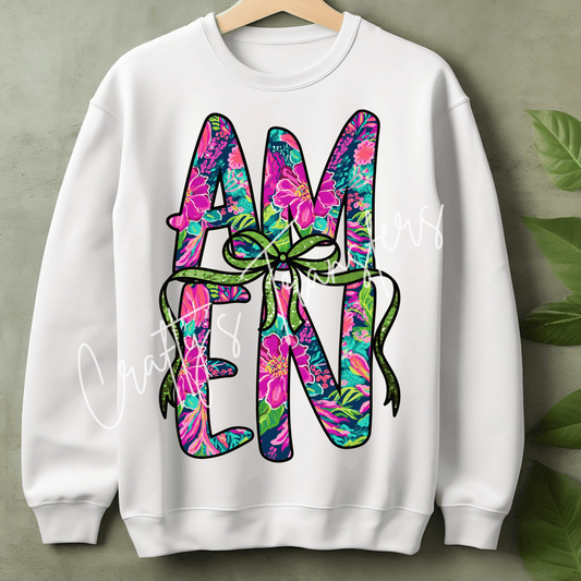Amen Floral DTF Transfer – Colorful Christian Faith Shirt Design – Girly Bible Inspired DTF