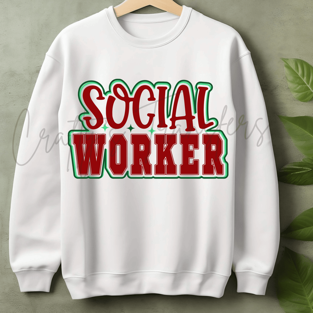 Social Worker DTF Transfer – Red & Green Retro Profession Shirt Design – Social Work DTF