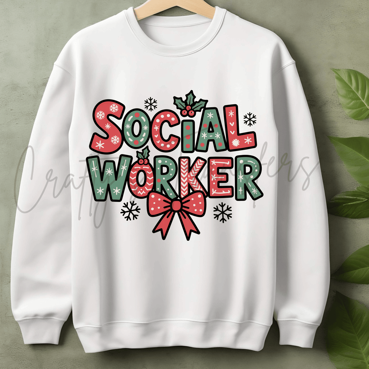 Christmas Social Worker DTF Transfer – Festive Red & Green Social Work Shirt Design – Holiday Profession DTF