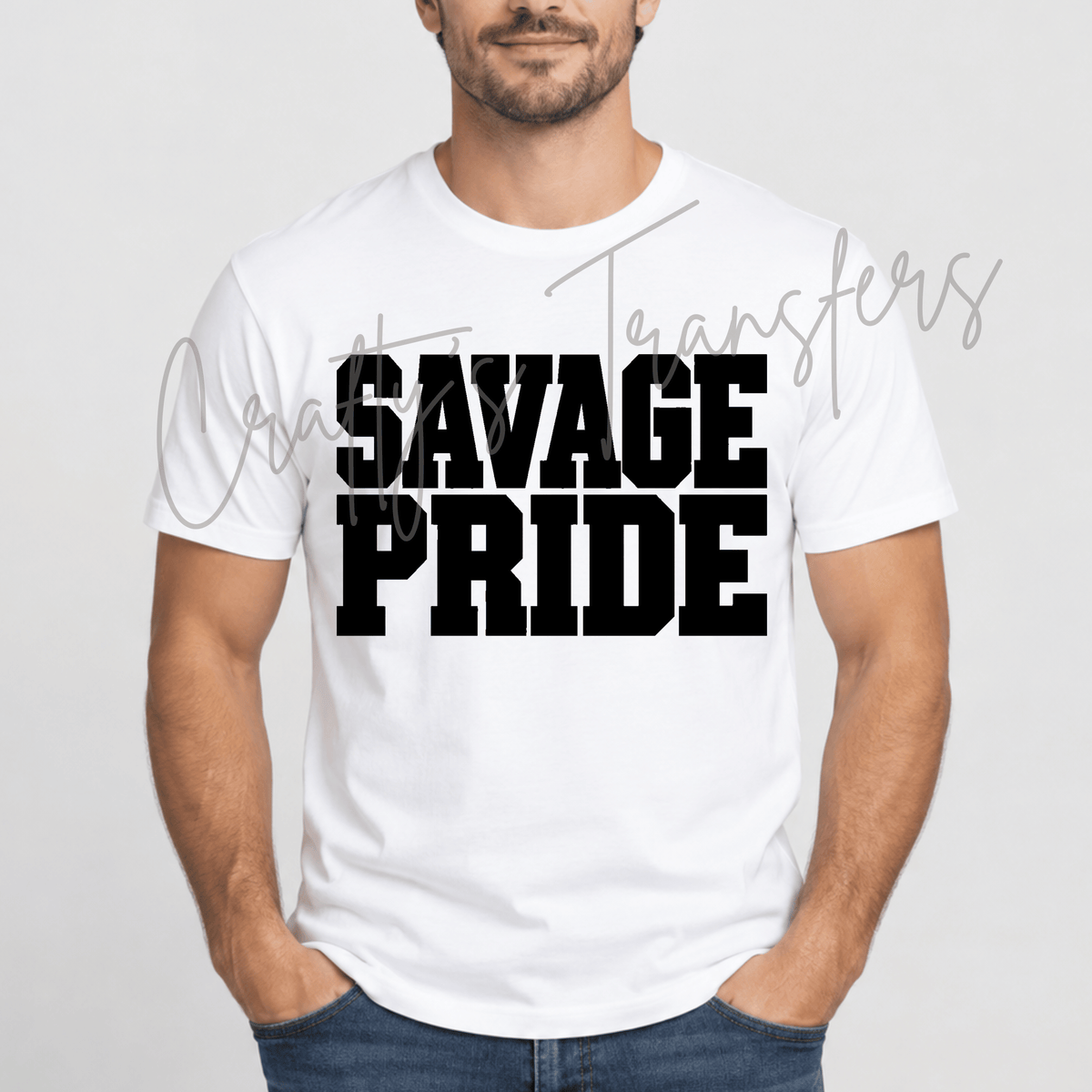 Savage Pride DTF Transfer – Bold Black Varsity Sports Shirt Design – Team Spirit DTF