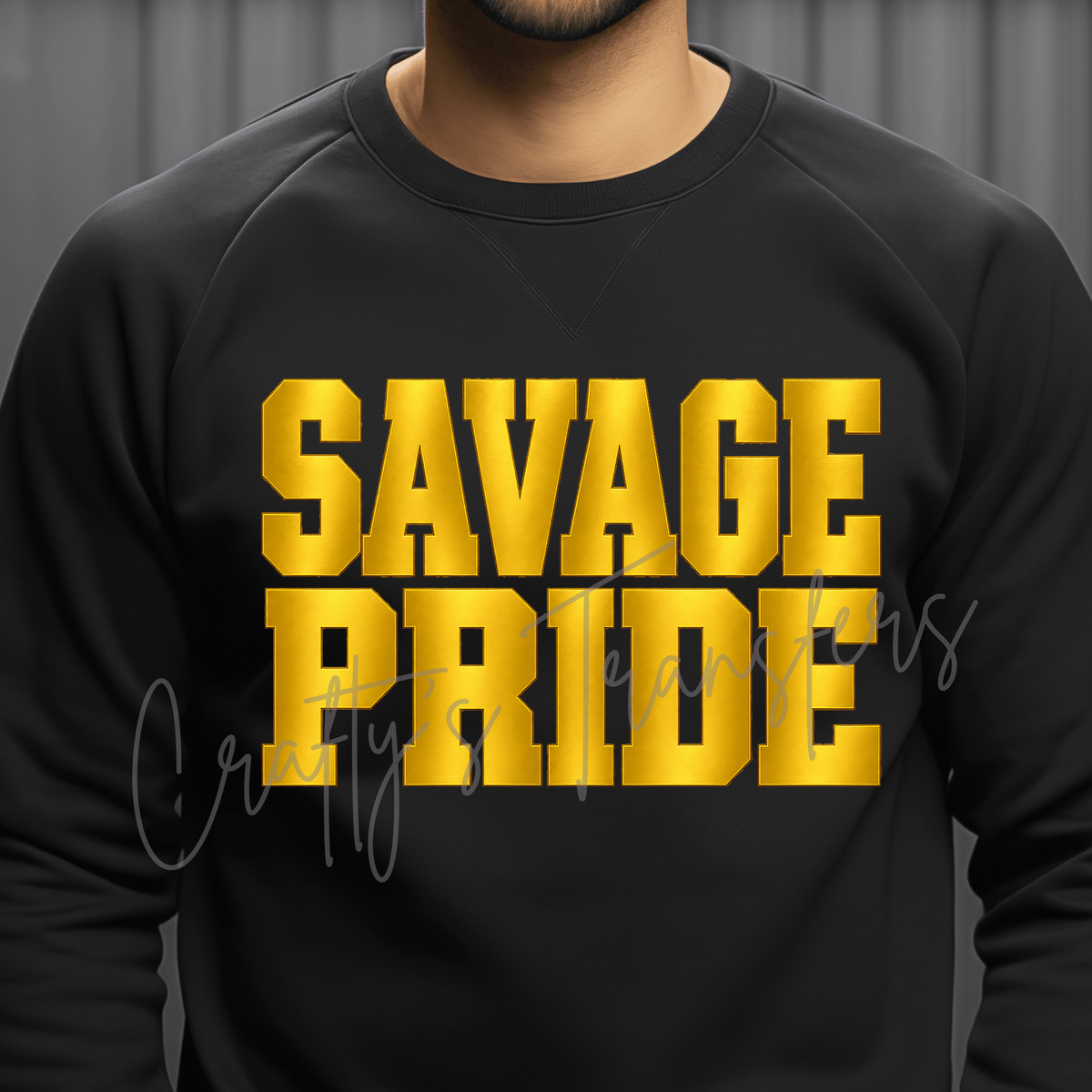 Savage Pride DTF Transfer – Bold Black Varsity Sports Shirt Design – Team Spirit DTF