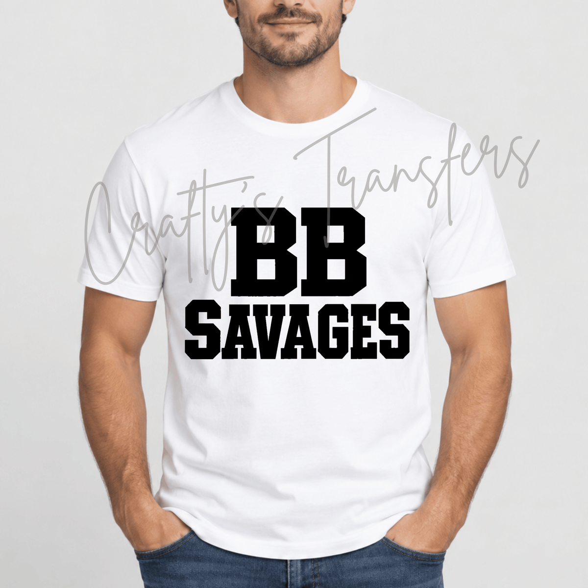 BB Savages DTF Transfer – Gold Varsity Letter Sports Shirt Design – Black & Gold Spirit DTF