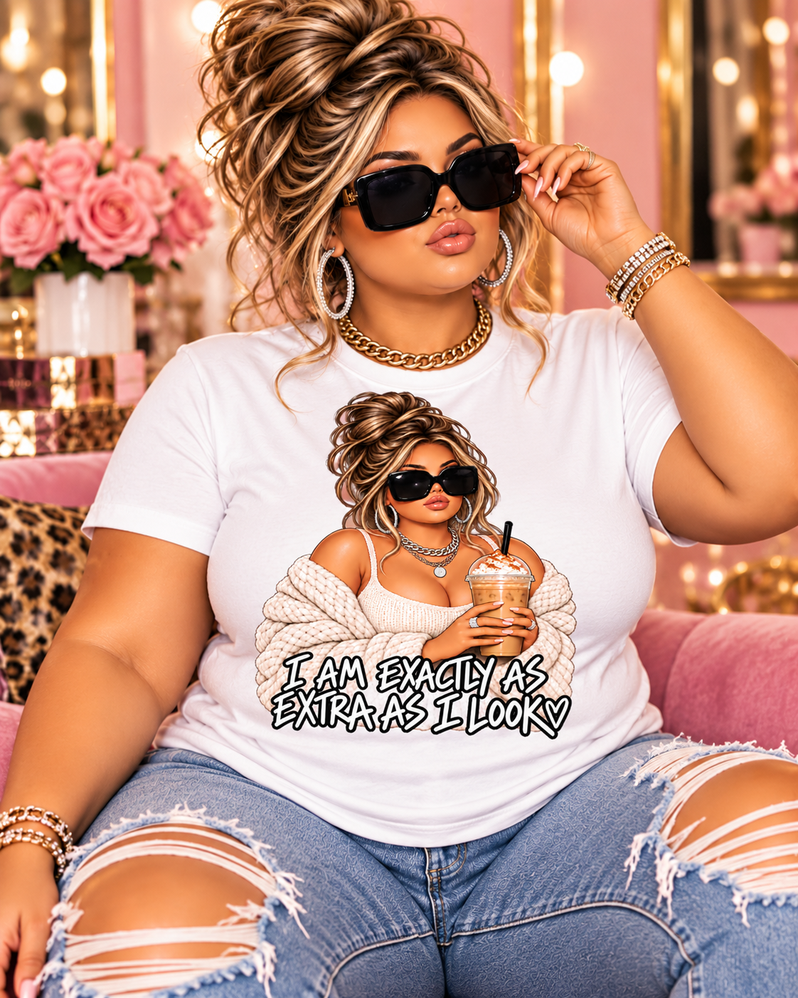 Plus Size Extra Girl DTF Transfer – I Am Exactly As Extra As I Look Coffee Girl Design