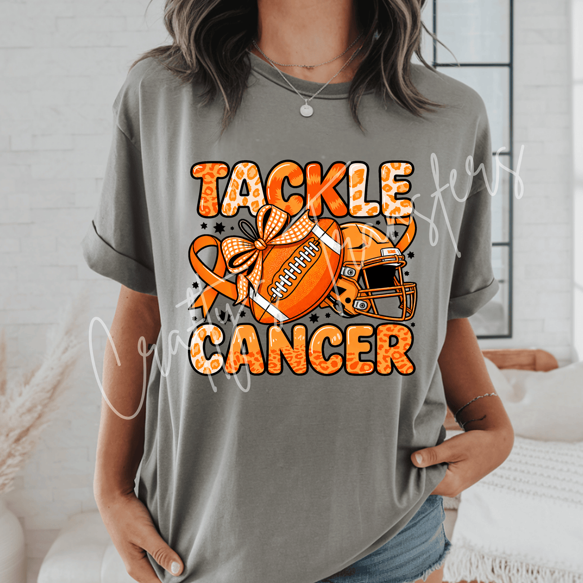Tackle Cancer Leukemia DTF Transfer – Orange Football Cancer Awareness Shirt Design – Football Support DTF