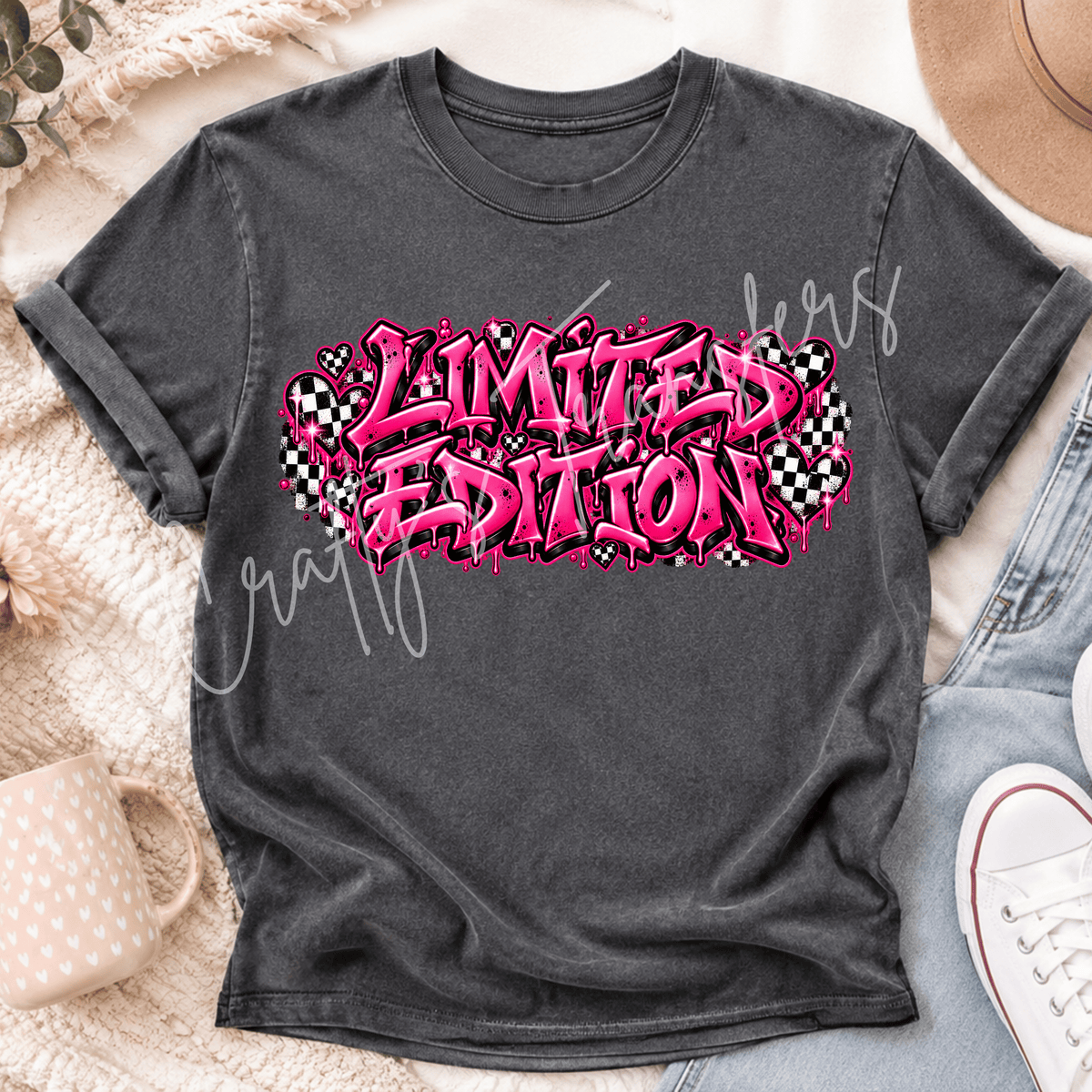 Limited Edition DTF Transfer – Hot Pink Checkerboard Graffiti Shirt Design – Edgy Retro DTF