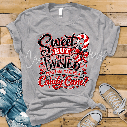 Sweet but Twisted Candy Cane DTF Transfer – Funny Christmas Shirt Design – Retro Holiday DTF