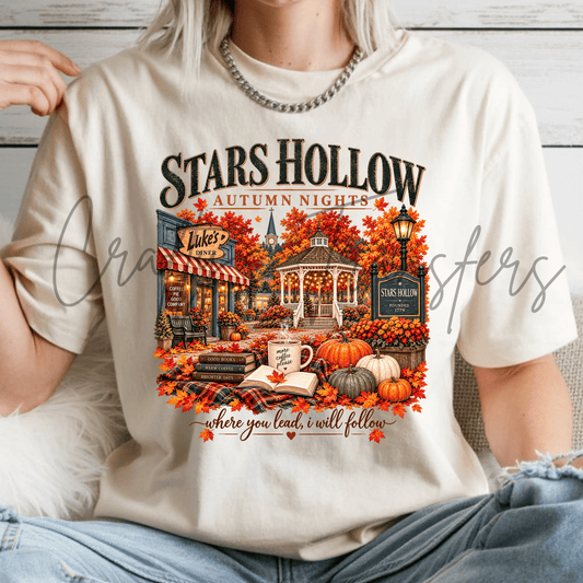Cozy Autumn Town DTF Transfer – Fall Gazebo Coffee Books & Pumpkins Shirt Design – Small Town Fall DTF