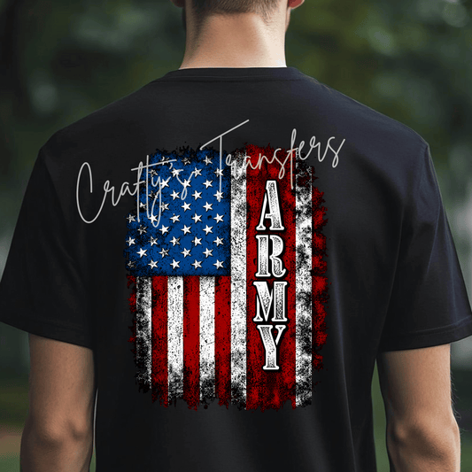 Distressed Patriotic Flag DTF Transfer – Red White Blue Military Inspired Design – Vintage American Flag DTF