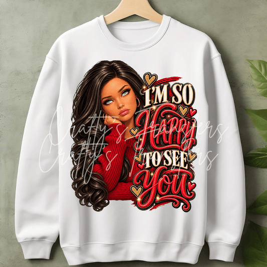 Sassy Brunette Girl DTF Transfer – Red Sweater Attitude Shirt Design – Glam Valentine Style DTF