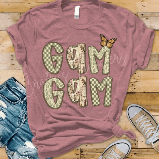 Gam Gam DTF Transfer – Patchwork Butterfly Grandma Shirt Design – Floral GamGam DTF
