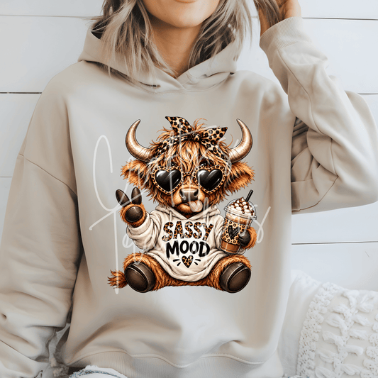 Sassy Highland Cow DTF Transfer – Leopard Bow Cow Graphic – Coffee Lover Western DTF – Ready to Press Transfer
