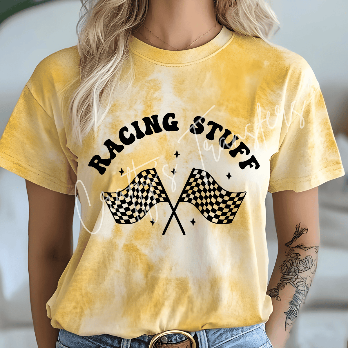 Racing Stuff DTF Transfer – Retro Checkered Flag Racing Graphic – Race Day Motorsports DTF – Ready to Press Transfer