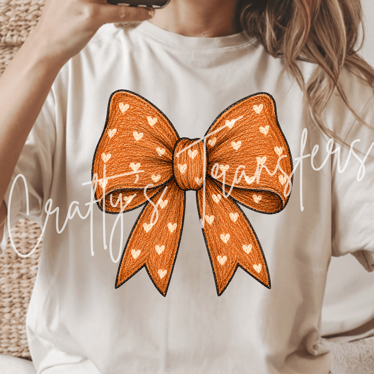 Orange Heart Bow DTF Transfer – Coquette Fall Bow Graphic – Cute Autumn Bow DTF – Ready to Press Transfer