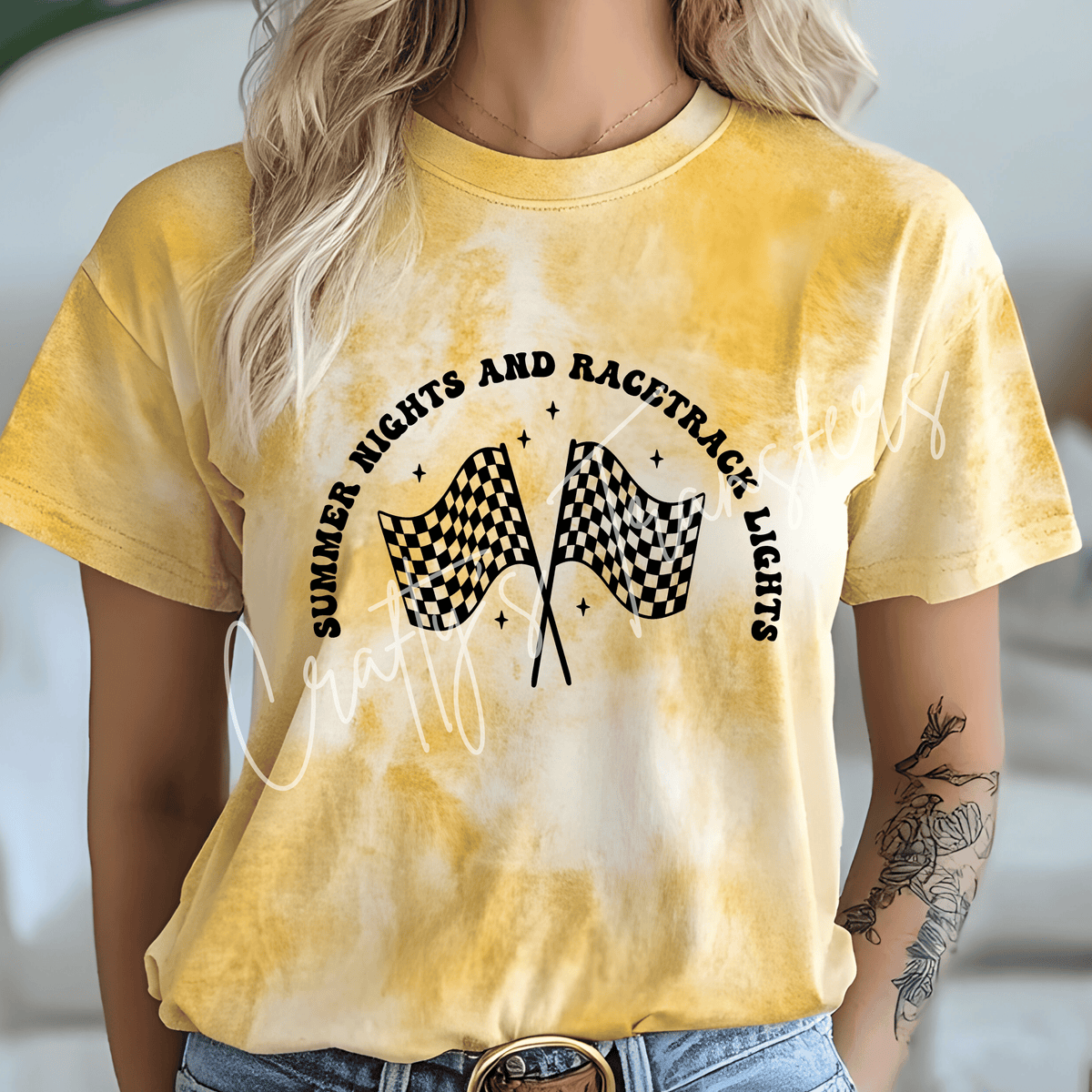 Summer Racing DTF Transfer – Checkered Flag Race Track Graphic – Vintage Motorsports DTF – Ready to Press Transfer