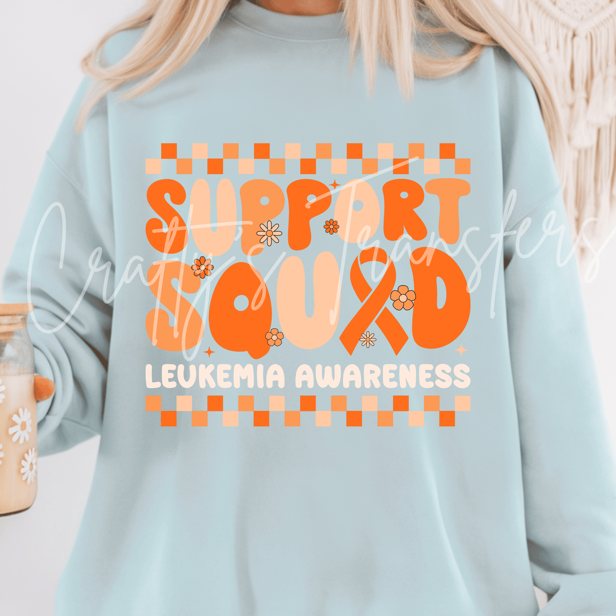 Leukemia Awareness DTF Transfer – Orange Ribbon Support Squad Design – Cancer Support DTF – Ready to Press Transfer