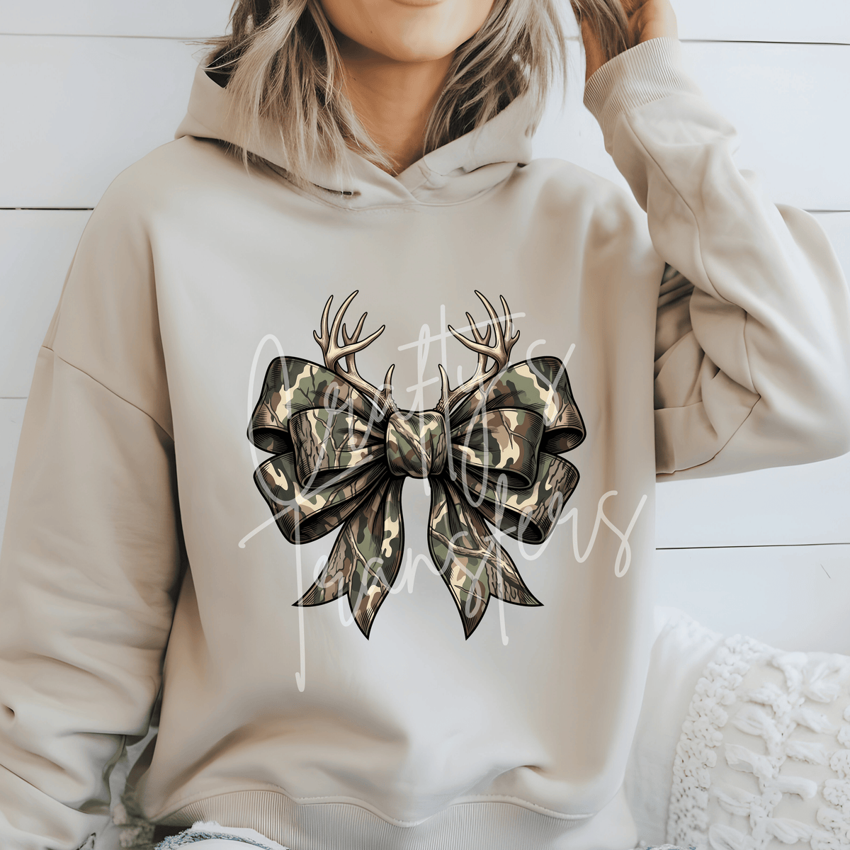 Camo Bow DTF Transfer – Deer Antler Bow Graphic – Hunting Season DTF – Outdoor Boutique Ready to Press Transfer