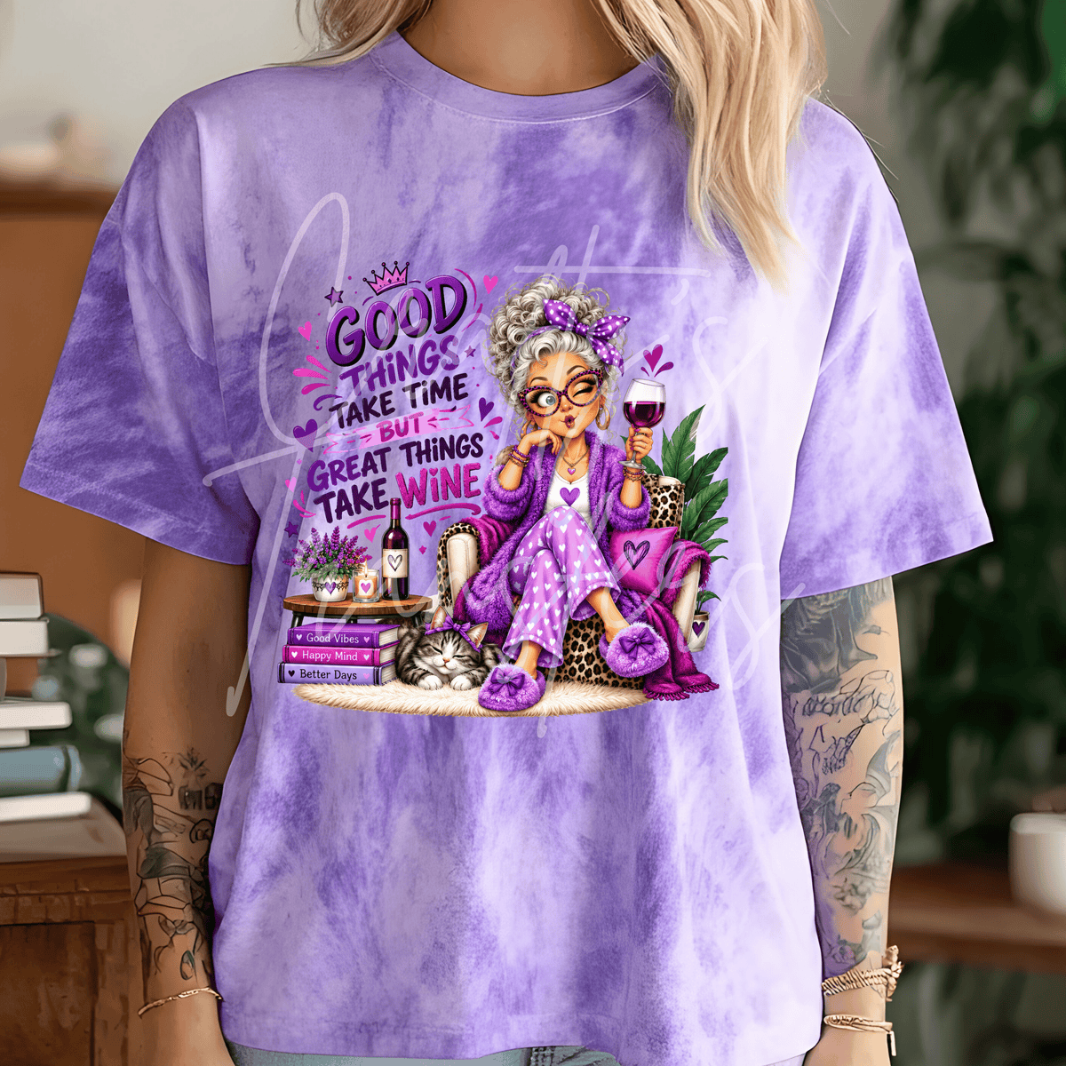 Funny Wine Lover DTF Transfer – Purple Glam Grandma Graphic – Relaxing Girls Night DTF – Ready to Press Transfer