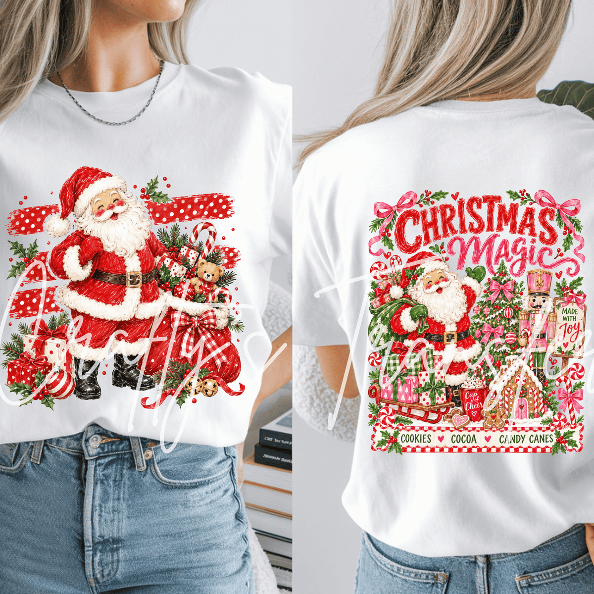 Vintage Santa Christmas Front & Back DTF Transfer Set – Retro Holiday Santa Graphic – Ready to Press DTF