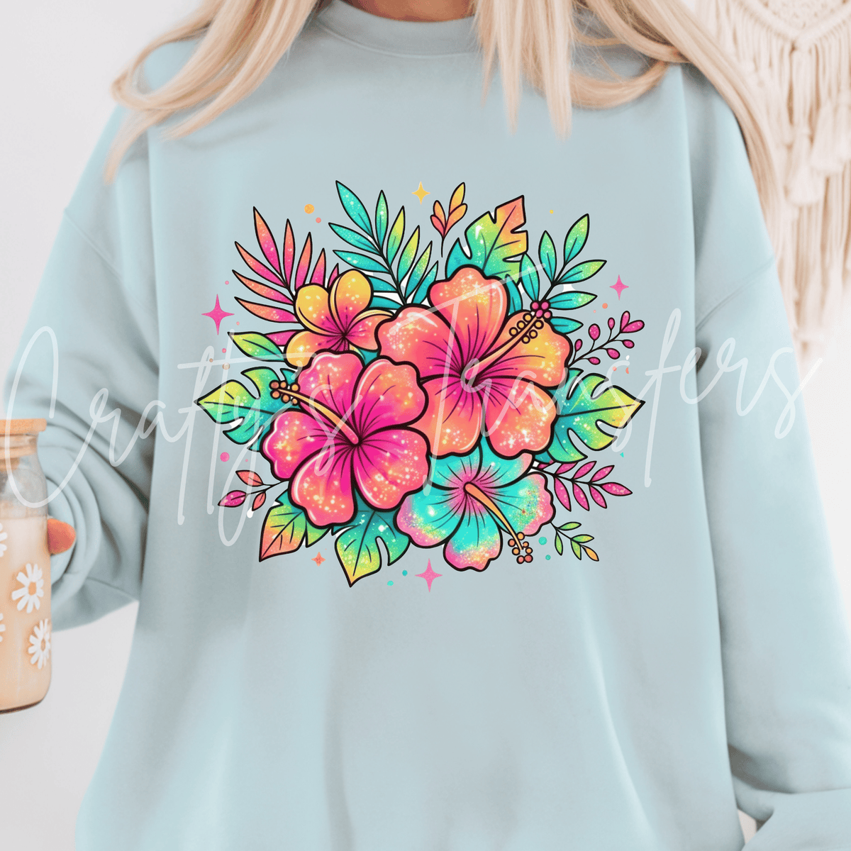 Tropical Hibiscus DTF Transfer – Colorful Floral Bouquet Graphic – Ready to Press DTF
