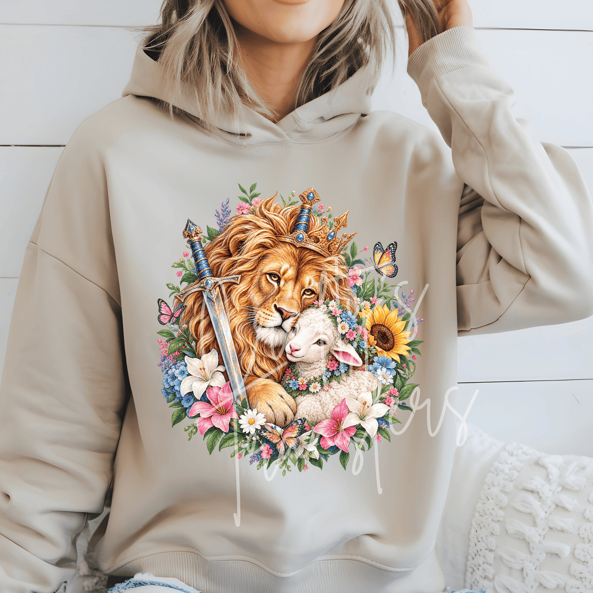 Lion and Lamb Christian DTF Transfer – Faith Floral Bible Inspired Graphic – Ready to Press DTF